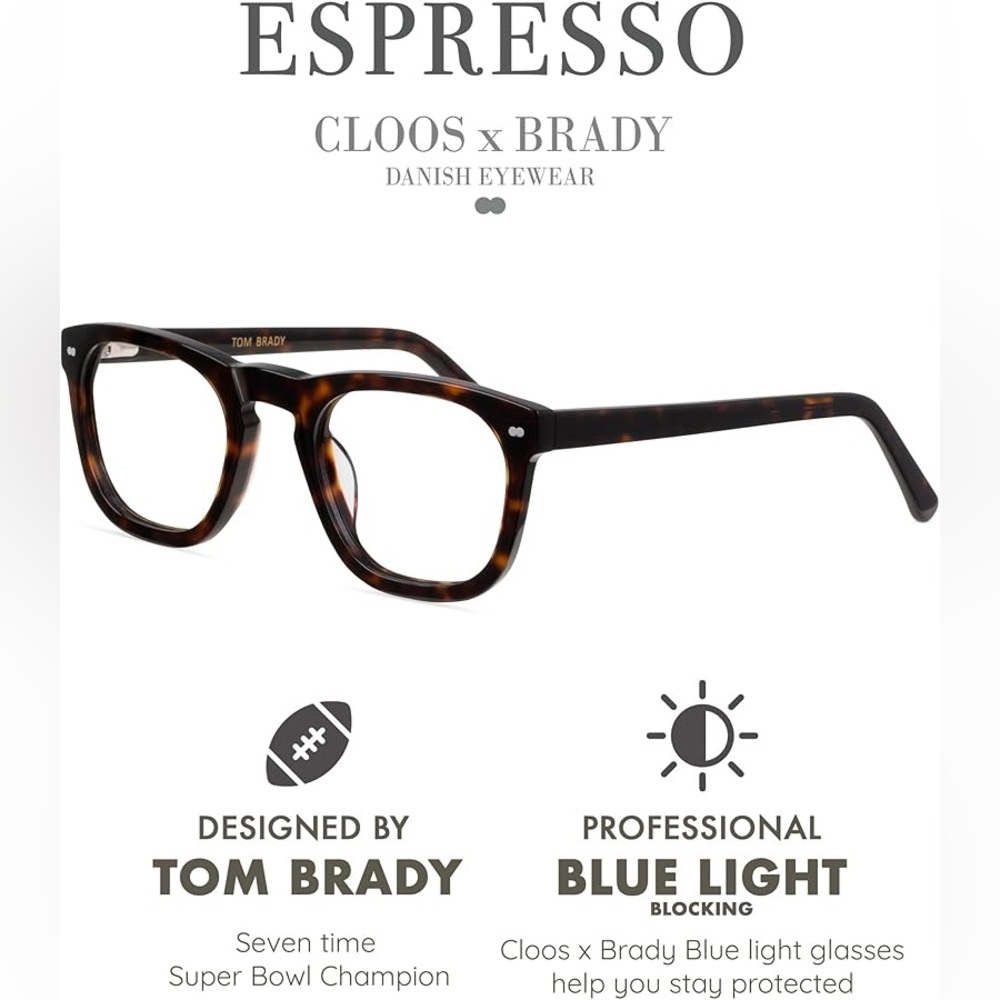 Cloos x Brady Espresso Blue Light Glasses Tortoise Tom Brady - Picture 3 of 8